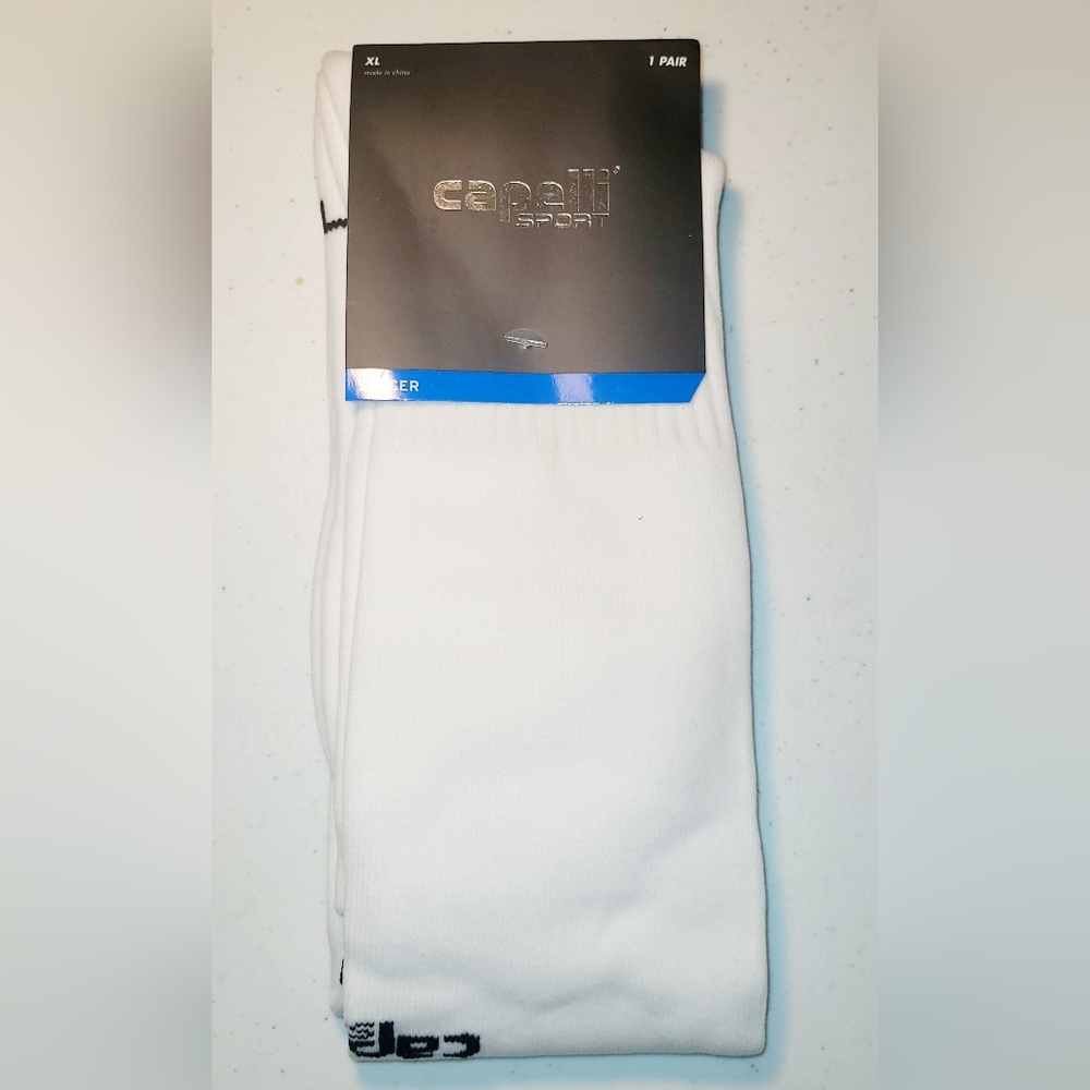 Unisex Capelli Sport Soccor White/Black Long Socks. Size XL